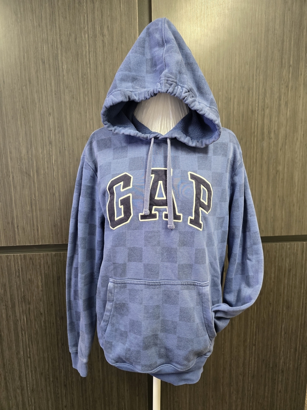 GAP Women's Small Blue Checkerboard Pullover Hoodie Logo Sweatshirt